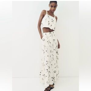 Zara EMBROIDERED LINEN BLEND SET in Medium | Ecru 2731/093